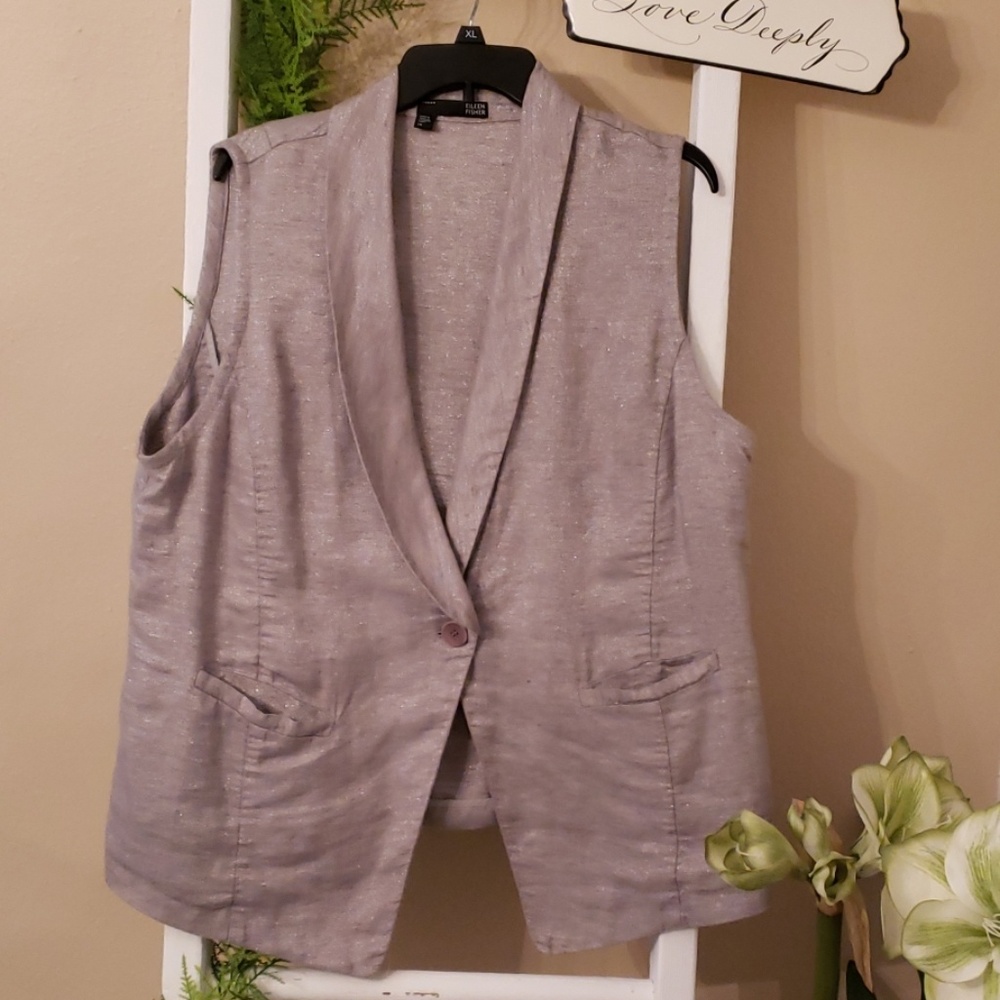 Metallic thread Linen Eileen Fisher Vest